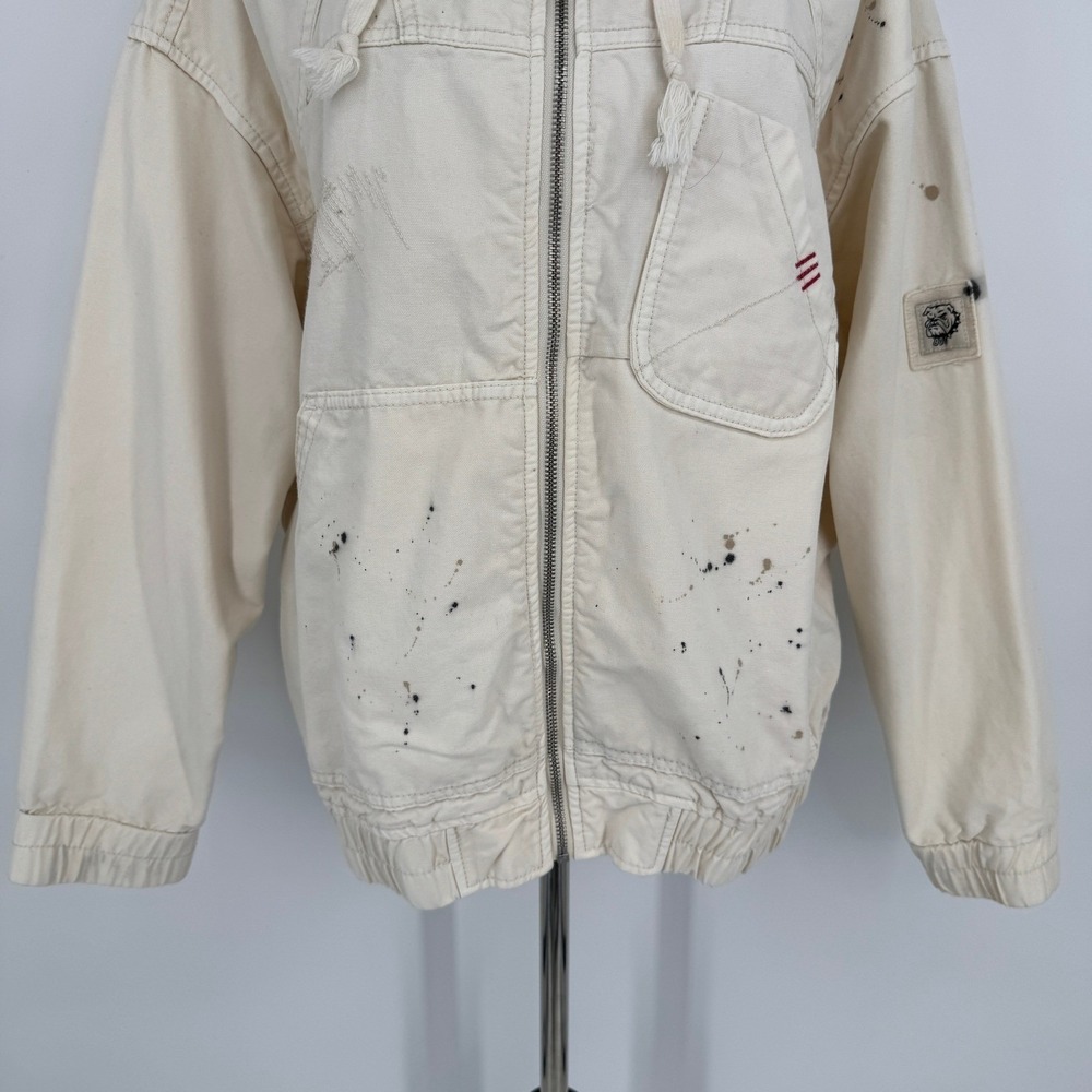 BDG Hooded Jacket Size Medium Cream Paint Splatter Workwear Grunge Casual Street - Picture 4 of 12